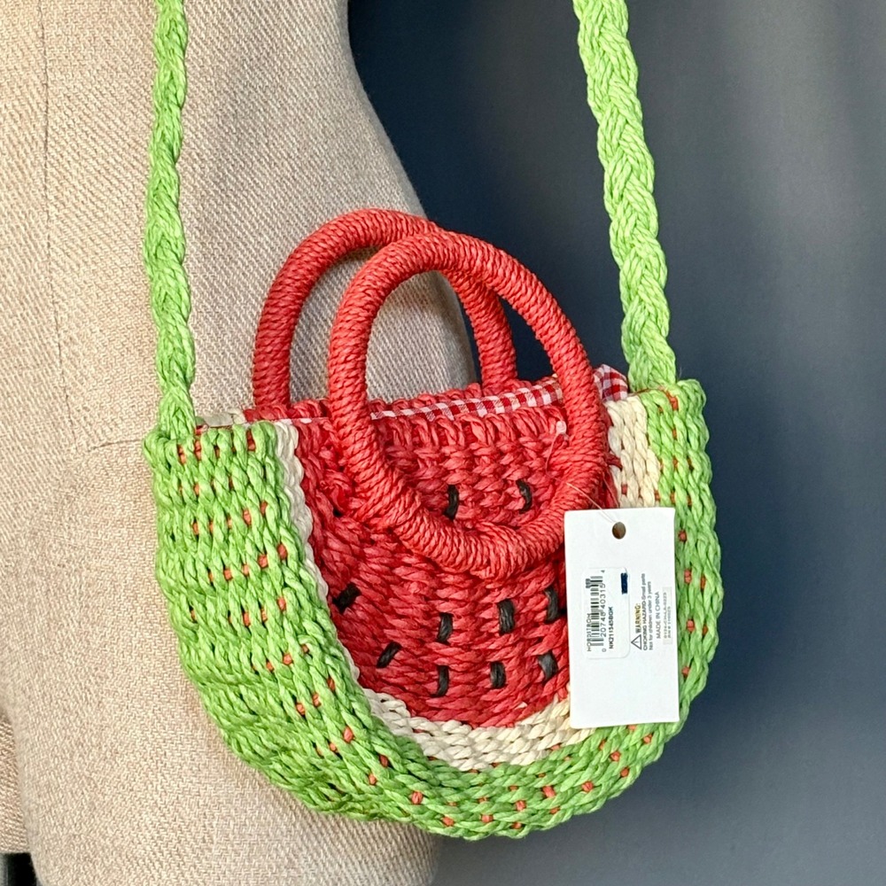 Nordstrom Watermelon Straw Crossbody Bag | Red Green Gingham | NWT - Picture 3 of 10